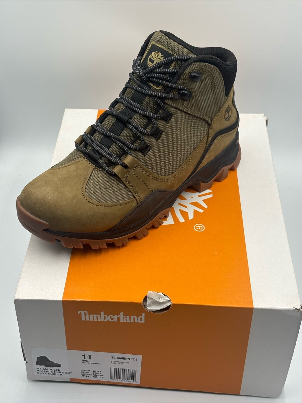 Timberland Mt. Maddsen Mid Lace Hiker Boots Olive Nubuck Men’s Size 11 New
